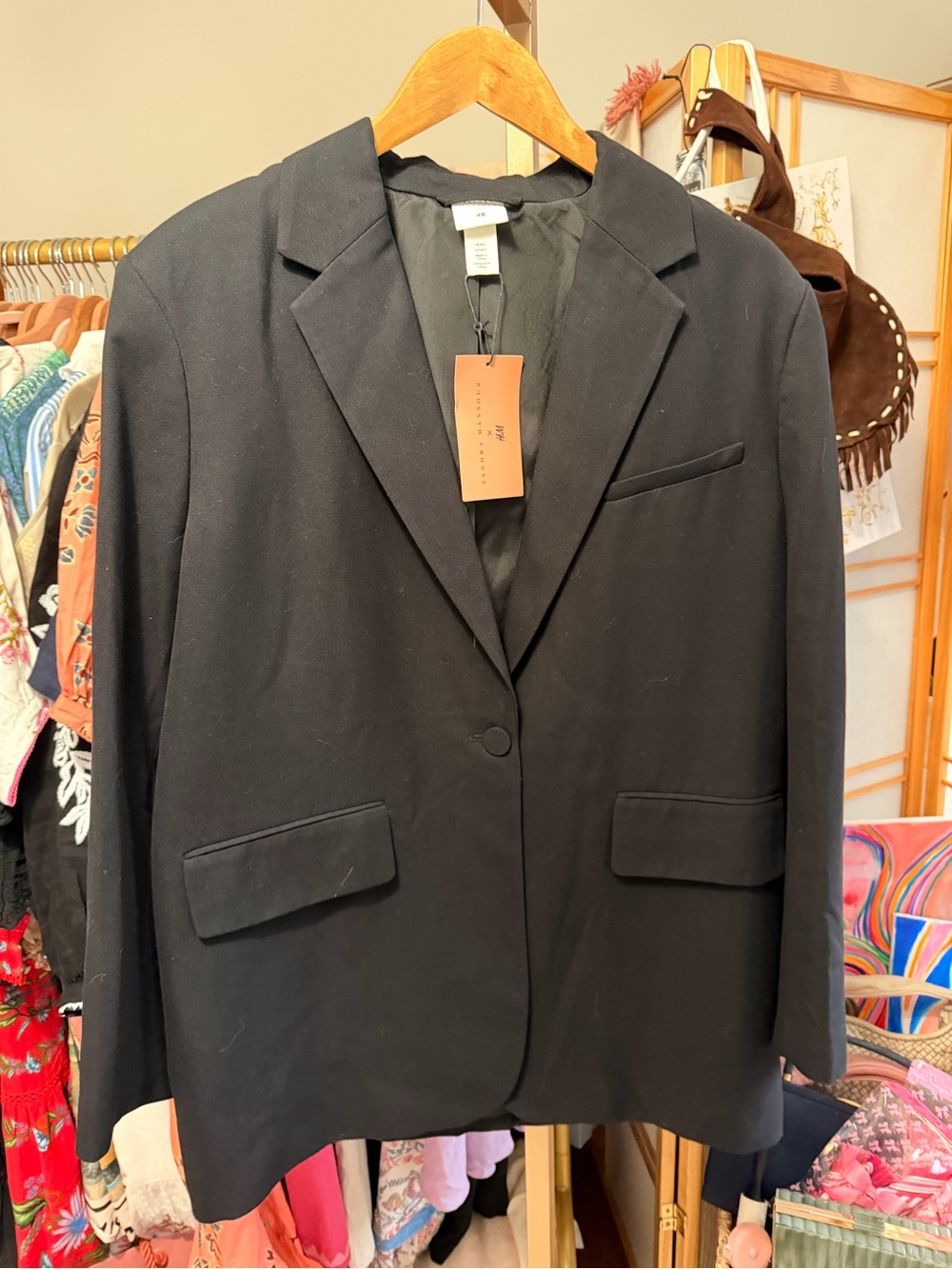 NWT Sandra Mansour x H&M Black Oversized Tuxedo Blazer M/L